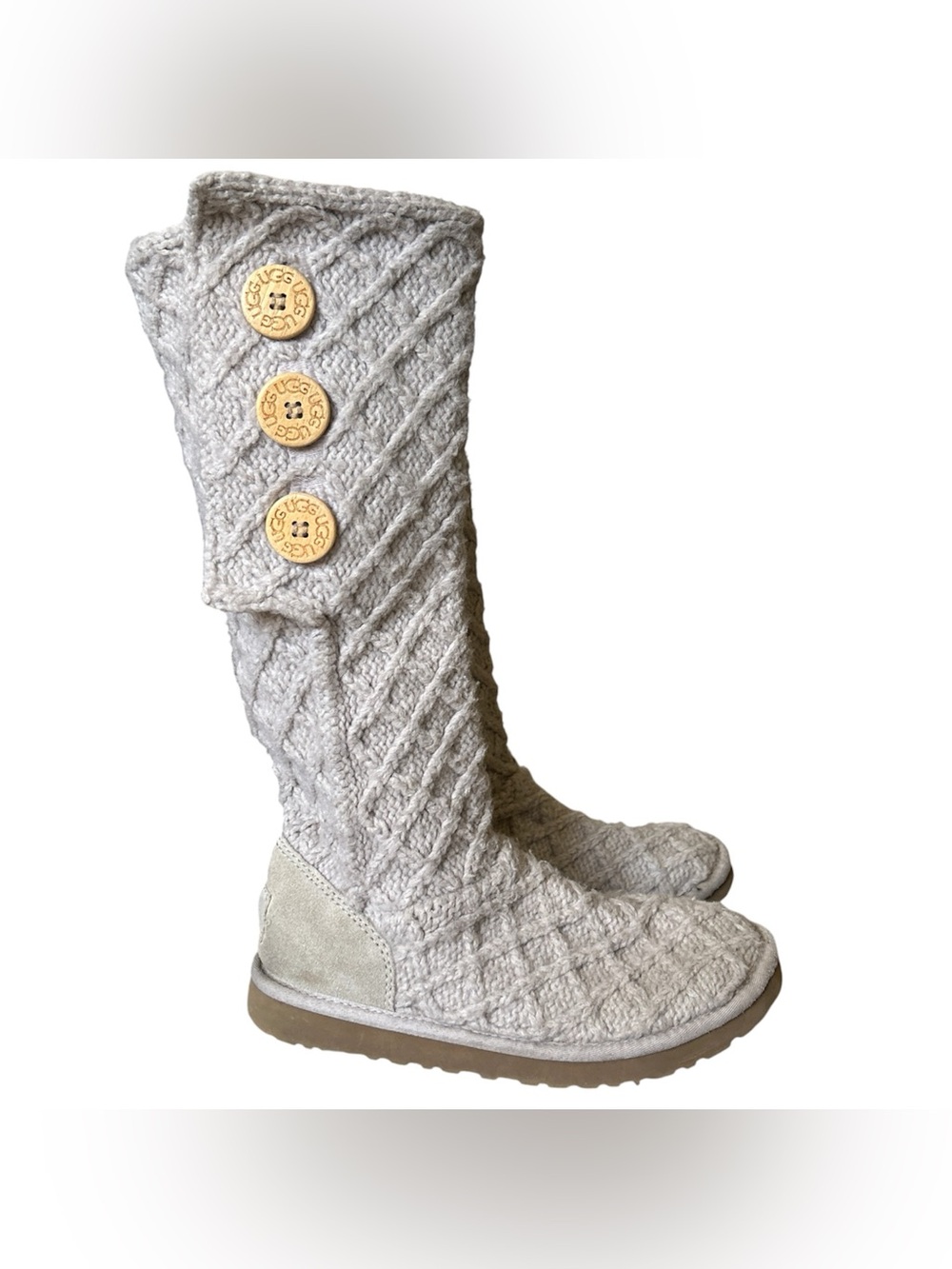 Y2K Coquette “UGG Australia” Cream Cable Knit Knee High Knitted Boots
